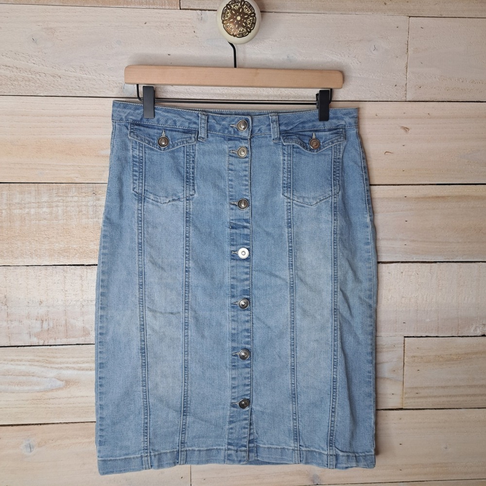 Y2k Revival Casual Boho Light Wash Denim Skirt Women's‎  6 By Vintage Baccini